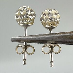 JCM 925 Sterling Silver Clear Disco Ball Earrings 6mm